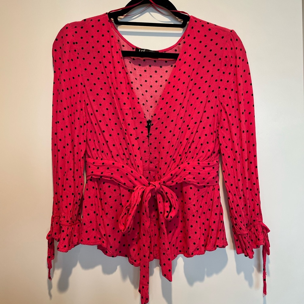 Zara TRF Collection Pink Black polka dot Blouse